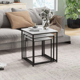 Wyld Haus Rekaco Marble-Effect 3-Piece Nesting Tables Set - Hairpin Legs, White & Black - thumbnail 7