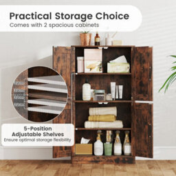 Pantry Cabinet Floor Storage Cabinet With Doors-Brown - thumbnail 6