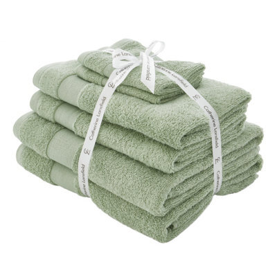 Catherine Lansfield Bathroom Anti Bacterial 500 Gsm Soft & Absorbent Cotton 6 Piece Towel Set Sage Green - image 1