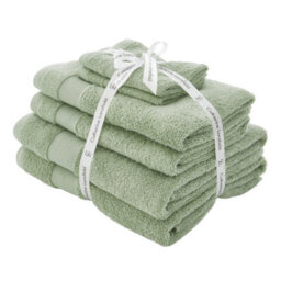 Catherine Lansfield Bathroom Anti Bacterial 500 Gsm Soft & Absorbent Cotton 6 Piece Towel Set Sage Green