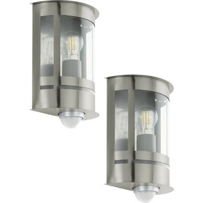 2 Pack Of Stylish Ip44 Outdoor Wall Lights With Pir Sensor - Stainless Steel Finish - image 1