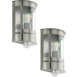 2 Pack Of Stylish Ip44 Outdoor Wall Lights With Pir Sensor - Stainless Steel Finish