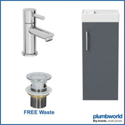 Affine 400mm Bathroom Basin Sink Vanity Unit Furniture Grey Round Mixer Tap Free Waste - thumbnail 1