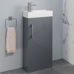 Affine 400mm Bathroom Basin Sink Vanity Unit Furniture Grey Round Mixer Tap Free Waste - thumbnail 3