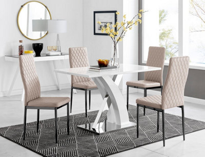 Furniturebox Uk Atlanta 4 White Dining Table And 4 Cappuccino Milan Black Leg Chairs - image 1
