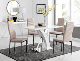 Furniturebox Uk Atlanta 4 White Dining Table And 4 Cappuccino Milan Black Leg Chairs - thumbnail 1