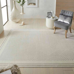 Light Grey Ivory Chequered Geometric Modern Easy To Clean Modern Dining Room Bedroom And Living Room Rug-120Cm X 180Cm - thumbnail 1