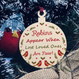Red Ocean Robins Appear Memorial Christmas Bauble Wood Hanging Decoration Family Gift