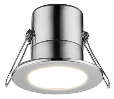 Luceco Eco Silver Chrome Effect Fixed Led Fire-Rated Warm White Downlight 5W Ip65 - image 1