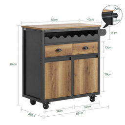 Sobuy Fkw122-Sch, Kitchen Trolley Kitchen Storage Trolley Mobile Kitchen Cabinet, Black,w89.5Xd40Xh87.5 - thumbnail 3