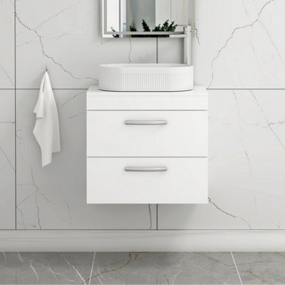Royal Bathrooms Turin 800mm Wall Mounted Bathroom Vanity Unit With Sink 2 Drawer Gloss White & Lyon Countertop Basin - image 1