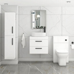 Royal Bathrooms Turin 800mm Wall Mounted Bathroom Vanity Unit With Sink 2 Drawer Gloss White & Lyon Countertop Basin - thumbnail 3