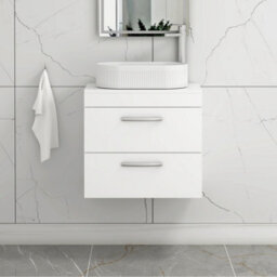 Royal Bathrooms Turin 800mm Wall Mounted Bathroom Vanity Unit With Sink 2 Drawer Gloss White & Lyon Countertop Basin - thumbnail 1