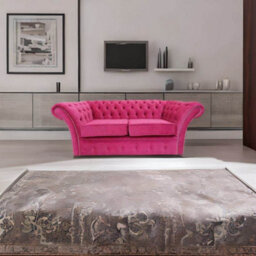 Chesterfield 2 Seater Danza Fuchsia Pink Fabric Sofa Settee In Balmoral Style - thumbnail 5
