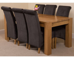 That's Furniture Kuba 180 X 90 Cm Chunky Oak Dining Table And 6 Chairs Dining Set With Montana Black Fabric Chairs - thumbnail 1