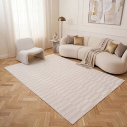 The Rugs Loft Ivory Striped Living Room Area Rug And Runners Soft Pile - thumbnail 3