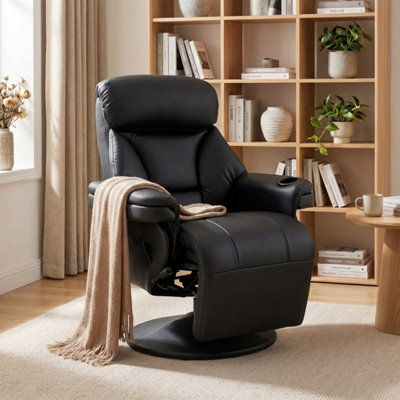 Black Manual Recliner Chair With Footrest, Upholstered Reclining Armchair - image 1
