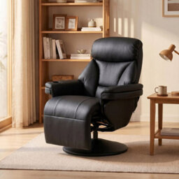 Black Manual Recliner Chair With Footrest, Upholstered Reclining Armchair - thumbnail 4