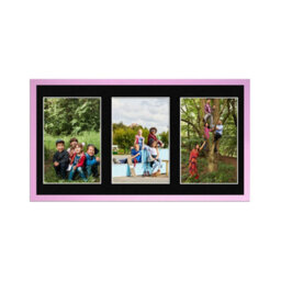 AK Frames 40X20Cm Pastel Pink Sleek Multi Photo Frame With Black Mount - Holds 3 Apertures (3X) 6X4 Photos