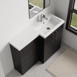 Balterley Right-Hand Bathroom Vanity And Wc Unit Combination With Basin - 1100mm - Woodgrain Black With Copper Handles - thumbnail 3