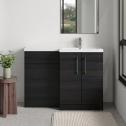 Balterley Right-Hand Bathroom Vanity And Wc Unit Combination With Basin - 1100mm - Woodgrain Black With Copper Handles - thumbnail 2