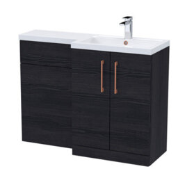 Balterley Right-Hand Bathroom Vanity And Wc Unit Combination With Basin - 1100mm - Woodgrain Black With Copper Handles - thumbnail 1