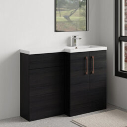 Balterley Right-Hand Bathroom Vanity And Wc Unit Combination With Basin - 1100mm - Woodgrain Black With Copper Handles - thumbnail 4