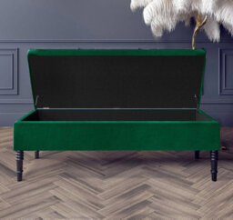 Safar Plain 150Cm Ottoman Storage Bench - Plush Velvet Shoe Bench - Forest Green Upholstery Footstool With Storage - thumbnail 2