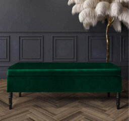 Safar Plain 150Cm Ottoman Storage Bench - Plush Velvet Shoe Bench - Forest Green Upholstery Footstool With Storage