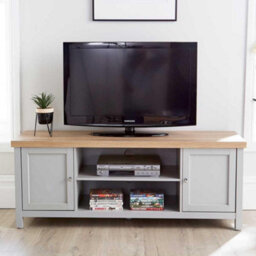 Home Source Avon 2 Door 36mm Thick Top Wide Tv Stand Shelf Unit Grey - thumbnail 3