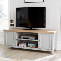 Home Source Avon 2 Door 36mm Thick Top Wide Tv Stand Shelf Unit Grey - thumbnail 1