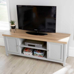 Home Source Avon 2 Door 36mm Thick Top Wide Tv Stand Shelf Unit Grey - thumbnail 2