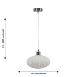 First Choice Lighting White Oval Glass Kitchen Dining Ceiling Light Pendant With Chrome - thumbnail 8