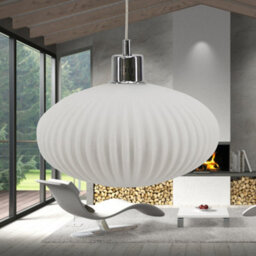 First Choice Lighting White Oval Glass Kitchen Dining Ceiling Light Pendant With Chrome - thumbnail 4