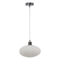 First Choice Lighting White Oval Glass Kitchen Dining Ceiling Light Pendant With Chrome - thumbnail 1