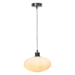 First Choice Lighting White Oval Glass Kitchen Dining Ceiling Light Pendant With Chrome - thumbnail 2