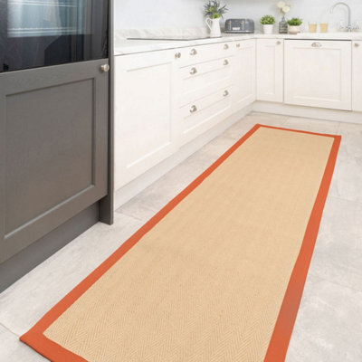 Loomed Beige Natural Jute Herringbone Pattern Non Slip Rust Border Rug 70Cm X 240Cm - image 1