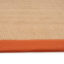 Loomed Beige Natural Jute Herringbone Pattern Non Slip Rust Border Rug 70Cm X 240Cm - thumbnail 4