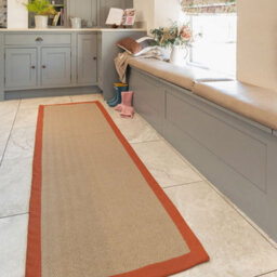 Loomed Beige Natural Jute Herringbone Pattern Non Slip Rust Border Rug 70Cm X 240Cm - thumbnail 3