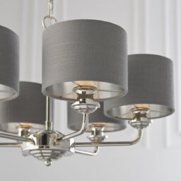 Ceiling Pendant Light - Bright Nickel Plate & Charcoal Fabric - 6 X 28W E14 - thumbnail 5