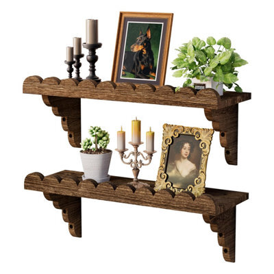 Amorly 2Pcs 43Cm Scalloped Wood Wall Shelf Floating Shelf With Wood Brackets, Easy To Install Rustic Wall Shelf For Bedroom, Any Space - image 1