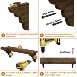 Amorly 2Pcs 43Cm Scalloped Wood Wall Shelf Floating Shelf With Wood Brackets, Easy To Install Rustic Wall Shelf For Bedroom, Any Space - thumbnail 8