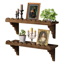 Amorly 2Pcs 43Cm Scalloped Wood Wall Shelf Floating Shelf With Wood Brackets, Easy To Install Rustic Wall Shelf For Bedroom, Any Space - thumbnail 2