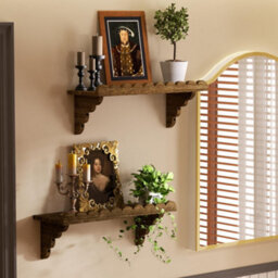 Amorly 2Pcs 43Cm Scalloped Wood Wall Shelf Floating Shelf With Wood Brackets, Easy To Install Rustic Wall Shelf For Bedroom, Any Space - thumbnail 3