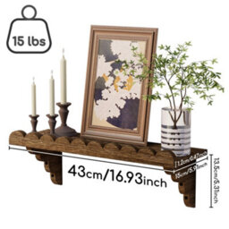 Amorly 2Pcs 43Cm Scalloped Wood Wall Shelf Floating Shelf With Wood Brackets, Easy To Install Rustic Wall Shelf For Bedroom, Any Space - thumbnail 4