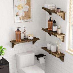 Amorly 2Pcs 43Cm Scalloped Wood Wall Shelf Floating Shelf With Wood Brackets, Easy To Install Rustic Wall Shelf For Bedroom, Any Space - thumbnail 5