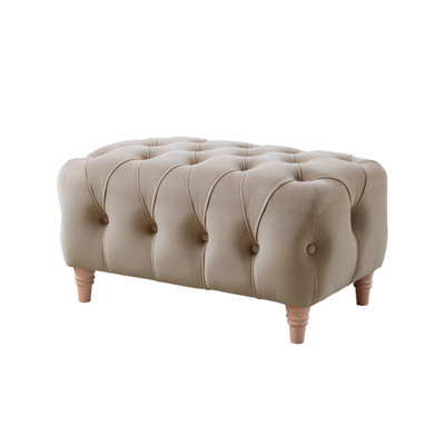 Furnishings For Less UK Elsie Velvet Chesterfield Plush Velvet Putty Footstool - image 1