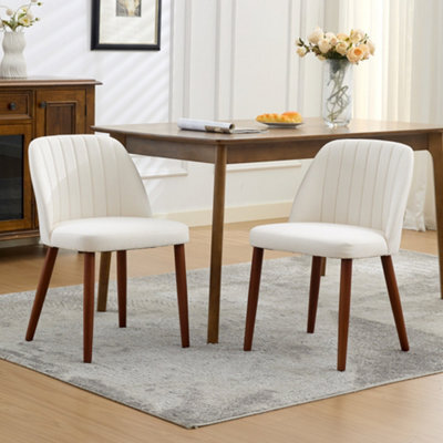 London Boutique Set Of 2 Upholstered Dining Chairs, Fabric Kitchen Chairs With Backrests, Wooden Legs For Dining Room, Beige - image 1