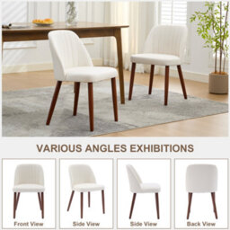 London Boutique Set Of 2 Upholstered Dining Chairs, Fabric Kitchen Chairs With Backrests, Wooden Legs For Dining Room, Beige - thumbnail 3