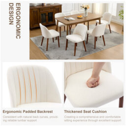 London Boutique Set Of 2 Upholstered Dining Chairs, Fabric Kitchen Chairs With Backrests, Wooden Legs For Dining Room, Beige - thumbnail 6